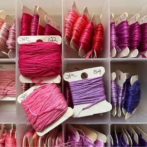 Pink and Purple Embroidery Floss Set in Organizing Storage Box